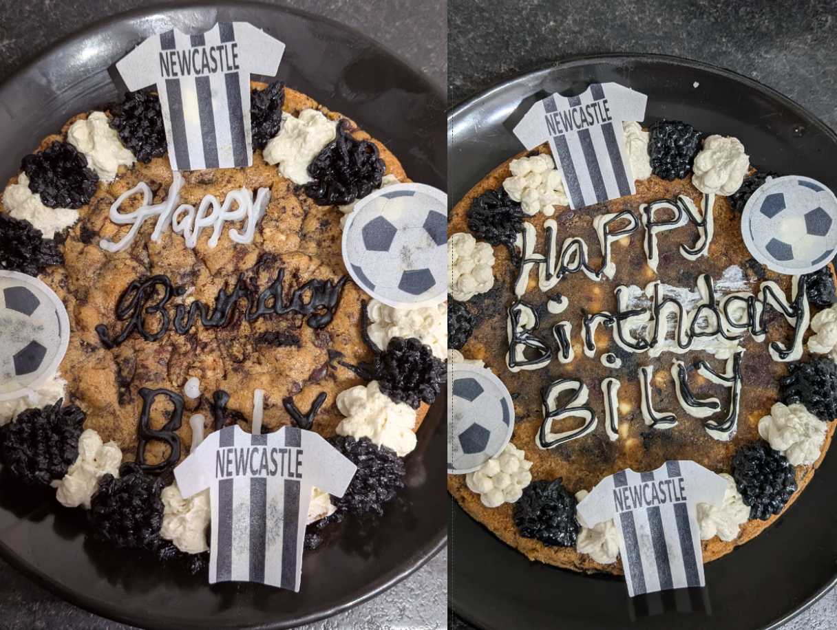 GIANT BIRTHDAY COOKIES:

"Giant birthday cookie with customisable toppings"
"Large personalised birthday cookie